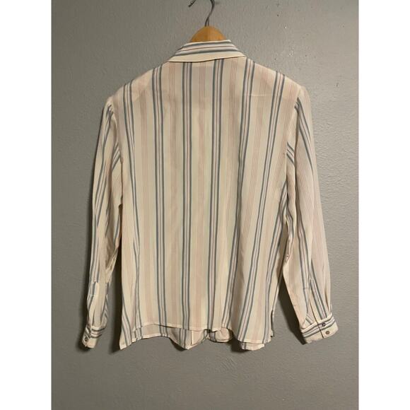 Vintage Talbots Women Top Size 10 Silk Pastel Striped Long Sleeve Button Up FLAW - Picture 4 of 8